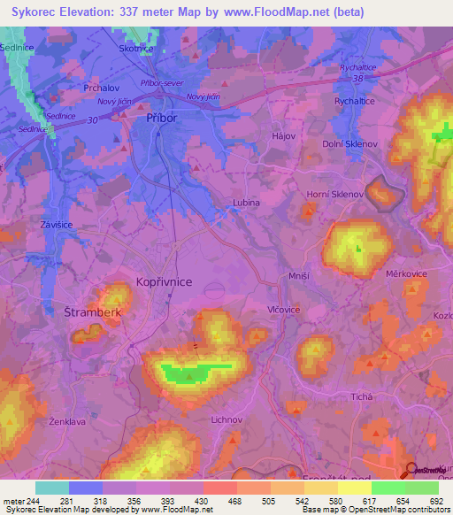Sykorec,Czech Republic Elevation Map