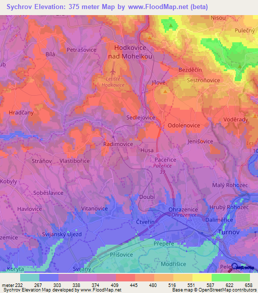 Sychrov,Czech Republic Elevation Map