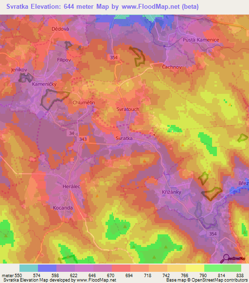 Svratka,Czech Republic Elevation Map