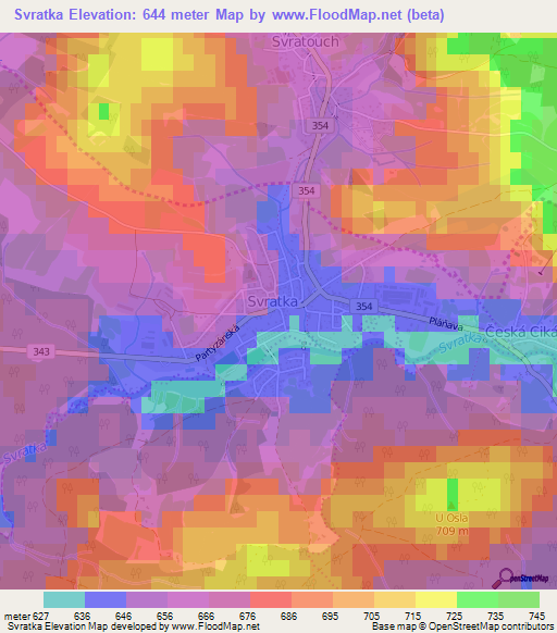 Svratka,Czech Republic Elevation Map