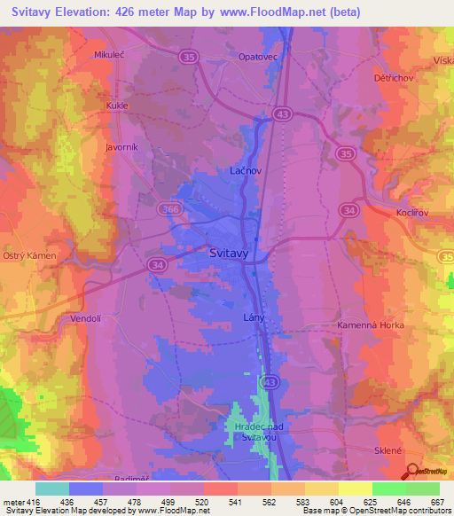 Svitavy,Czech Republic Elevation Map