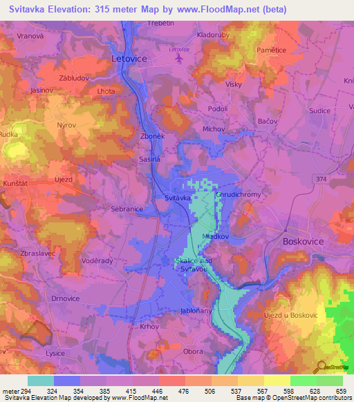 Svitavka,Czech Republic Elevation Map