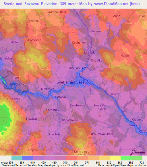 Svetla nad Sazavou,Czech Republic Elevation Map
