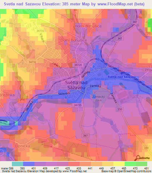 Svetla nad Sazavou,Czech Republic Elevation Map