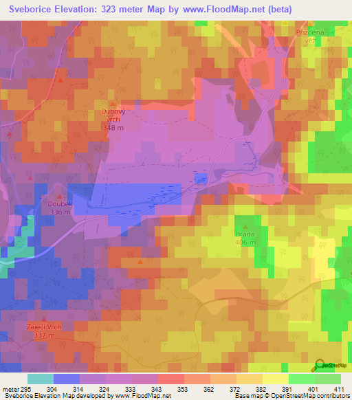 Sveborice,Czech Republic Elevation Map