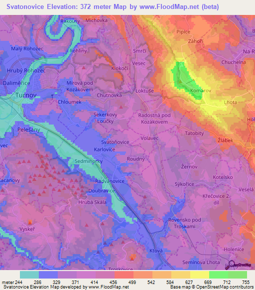 Svatonovice,Czech Republic Elevation Map