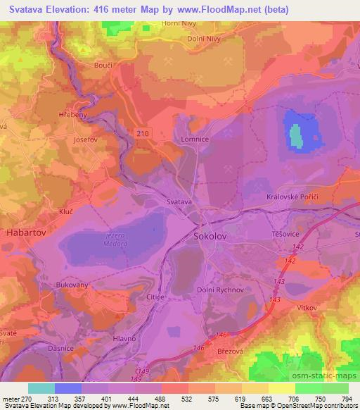 Svatava,Czech Republic Elevation Map