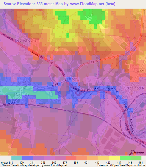 Svarov,Czech Republic Elevation Map