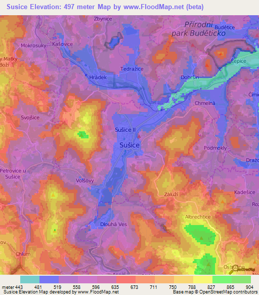 Susice,Czech Republic Elevation Map