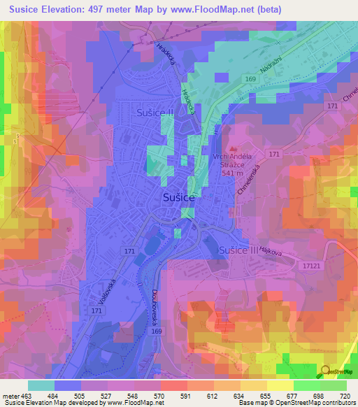 Susice,Czech Republic Elevation Map