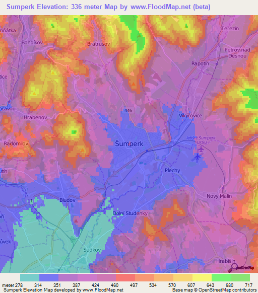 Sumperk,Czech Republic Elevation Map