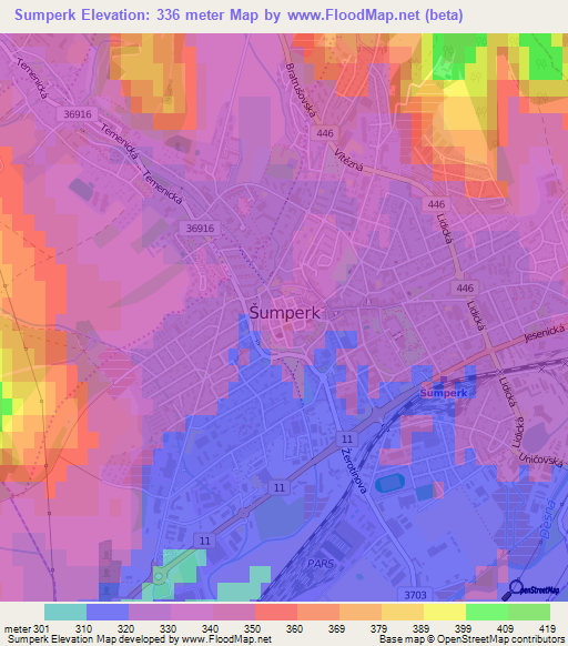 Sumperk,Czech Republic Elevation Map