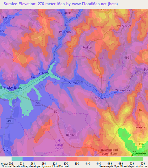 Sumice,Czech Republic Elevation Map