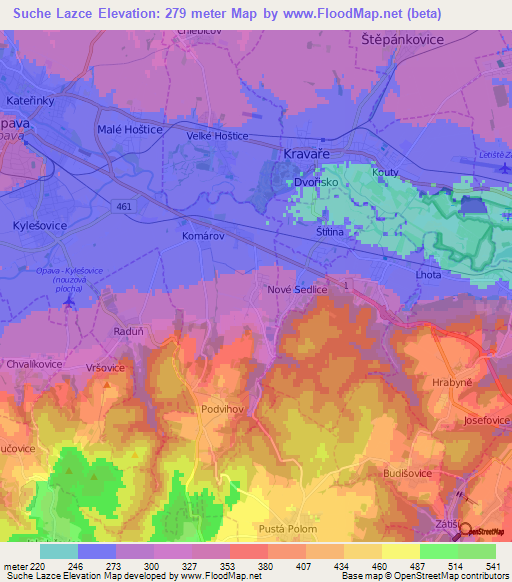 Suche Lazce,Czech Republic Elevation Map