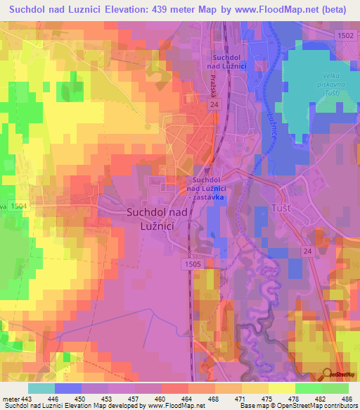 Suchdol nad Luznici,Czech Republic Elevation Map