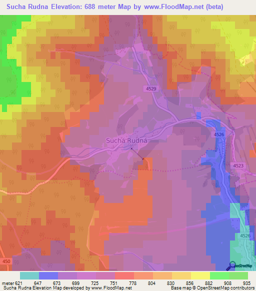 Sucha Rudna,Czech Republic Elevation Map