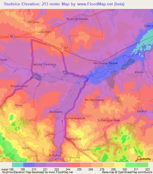 Studnice,Czech Republic Elevation Map