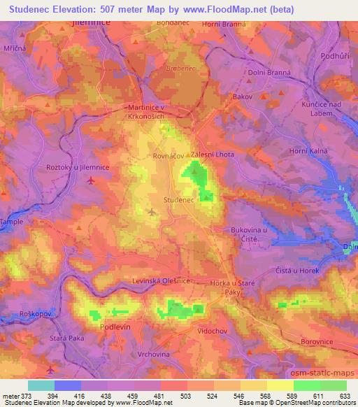 Studenec,Czech Republic Elevation Map