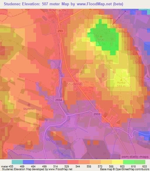 Studenec,Czech Republic Elevation Map