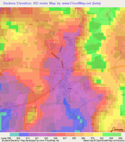 Studena,Czech Republic Elevation Map