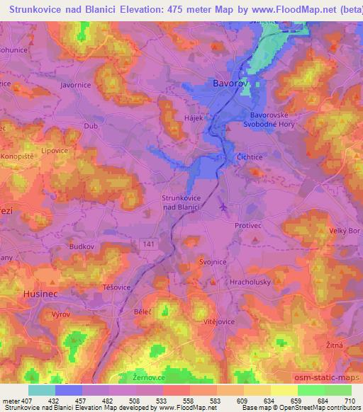 Strunkovice nad Blanici,Czech Republic Elevation Map