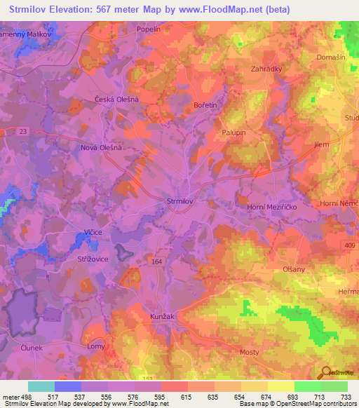 Strmilov,Czech Republic Elevation Map