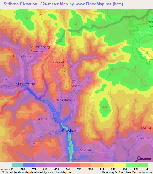 Stribrna,Czech Republic Elevation Map