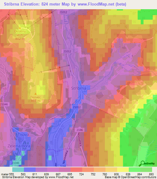 Stribrna,Czech Republic Elevation Map