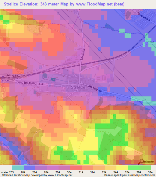 Strelice,Czech Republic Elevation Map