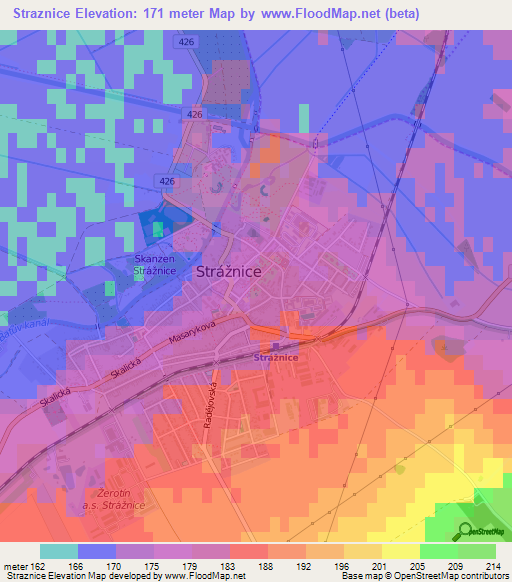 Straznice,Czech Republic Elevation Map