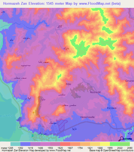 Hormazeh Zan,Iran Elevation Map