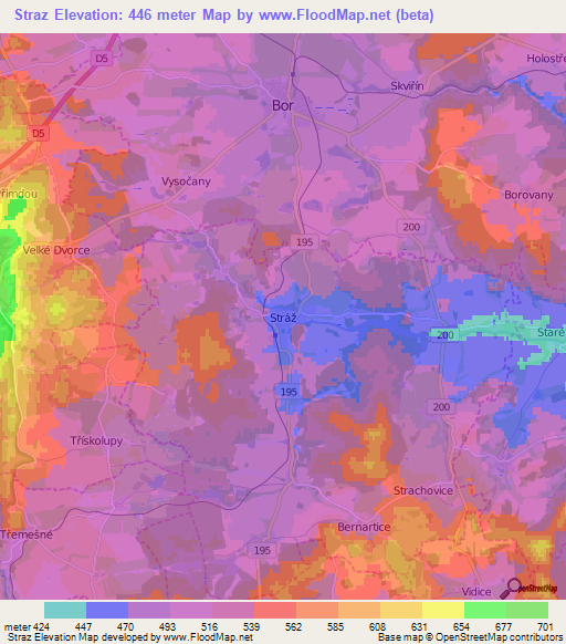 Straz,Czech Republic Elevation Map