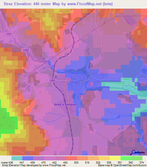 Straz,Czech Republic Elevation Map