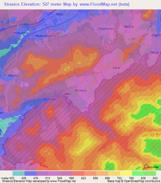 Strasice,Czech Republic Elevation Map