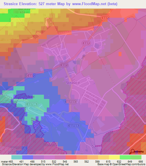 Strasice,Czech Republic Elevation Map