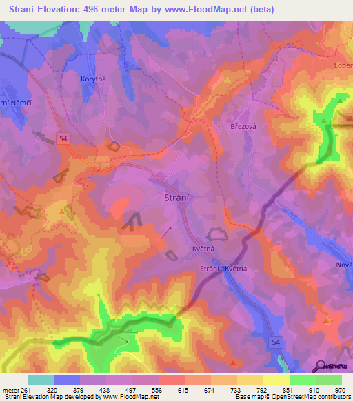 Strani,Czech Republic Elevation Map