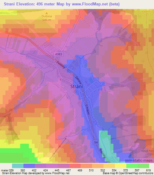 Strani,Czech Republic Elevation Map