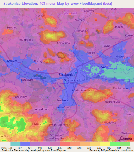 Strakonice,Czech Republic Elevation Map