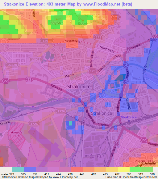 Strakonice,Czech Republic Elevation Map