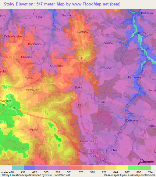Stoky,Czech Republic Elevation Map