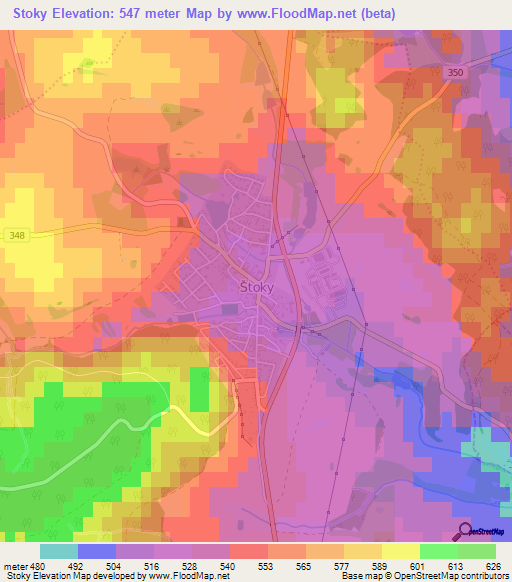Stoky,Czech Republic Elevation Map