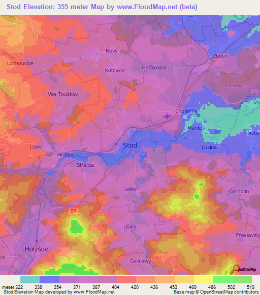 Stod,Czech Republic Elevation Map