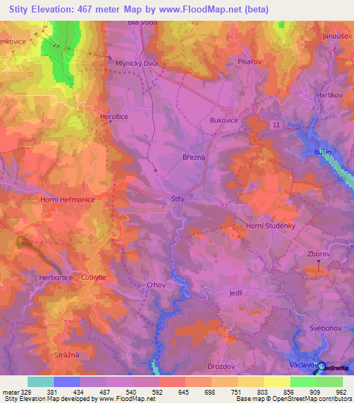 Stity,Czech Republic Elevation Map
