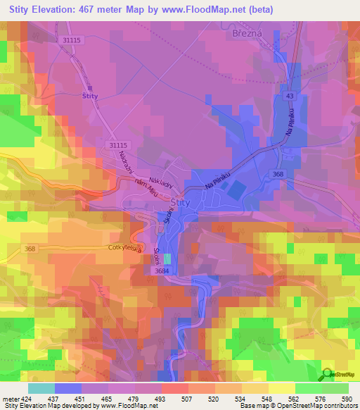 Stity,Czech Republic Elevation Map