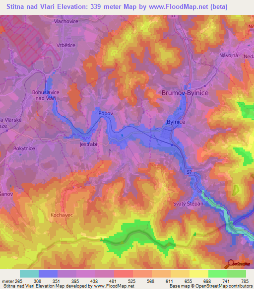 Stitna nad Vlari,Czech Republic Elevation Map