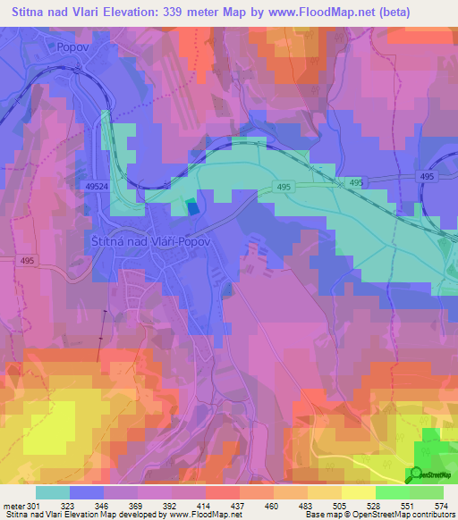 Stitna nad Vlari,Czech Republic Elevation Map