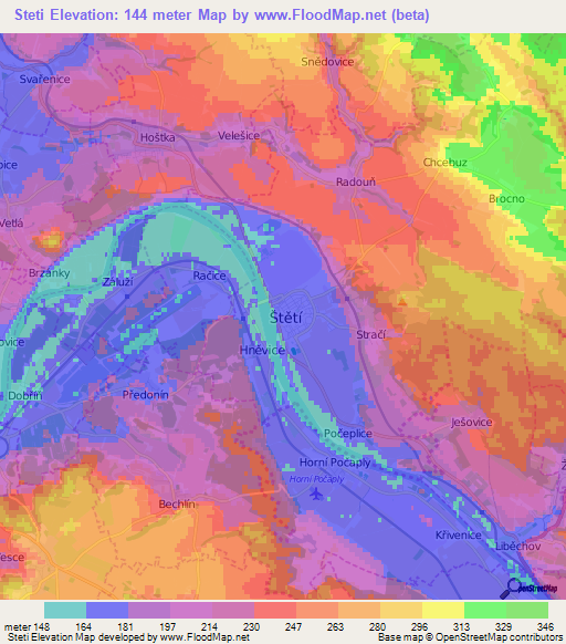 Steti,Czech Republic Elevation Map
