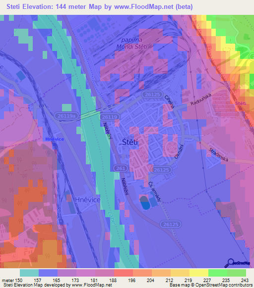 Steti,Czech Republic Elevation Map