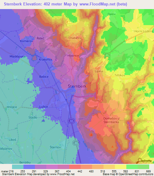 Sternberk,Czech Republic Elevation Map