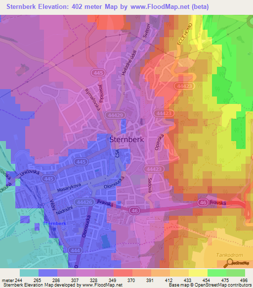 Sternberk,Czech Republic Elevation Map